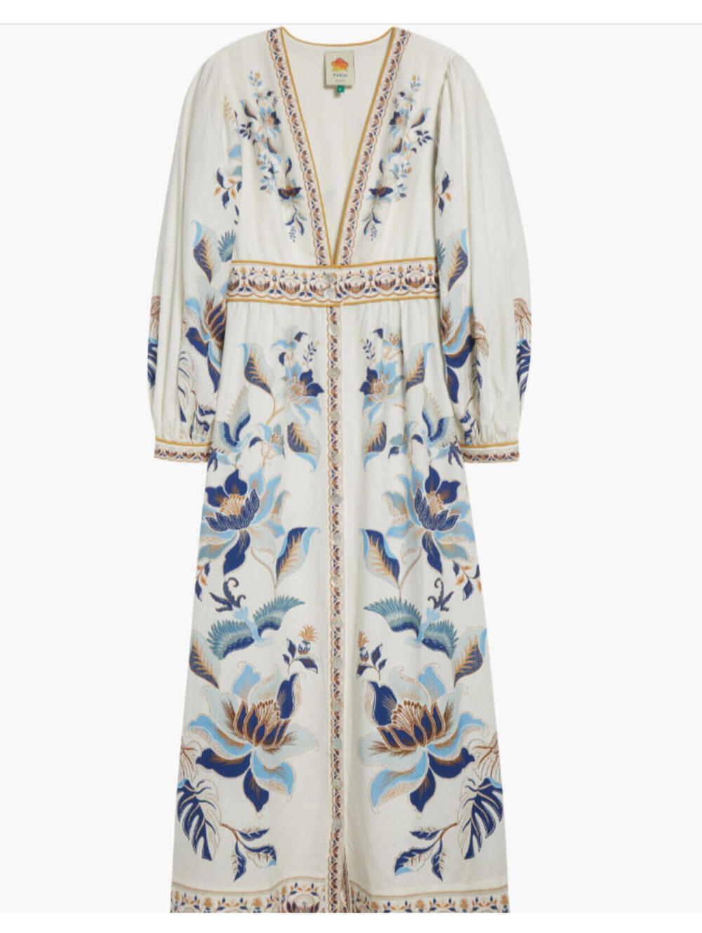 NEW, Farm Rio Mystic Blue Lotus Placed Print  Maxi Dress Sz M #MD1769